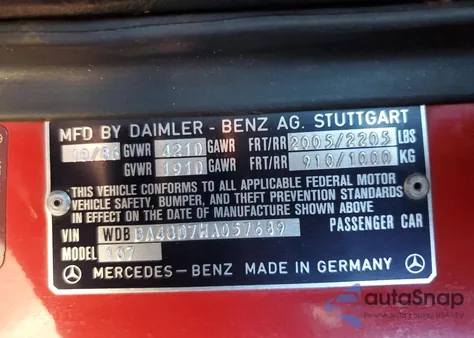 1987 Mercedes-Benz 560 Sl z USA, uszkodzony, nr VIN WDBBA48D7HA057689